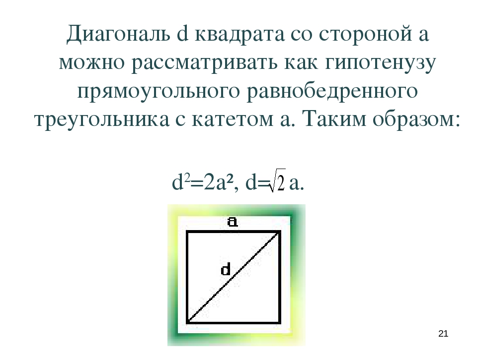 Длина диагонали квадрата. Диагональ квадрата a корней из 2. Формула нахождения диагонали квадрата. Как посчитать диагональ квадрата формула. Как узнать длину диагонали квадрата.